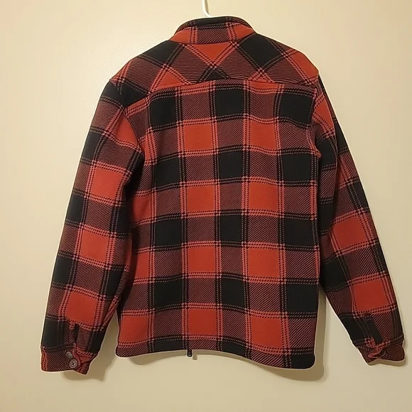Cabela's Fleece Jacket Mens Medium Red Black Sherpa Lined Full Zip Flannel Heavy - Picture 5 of 13